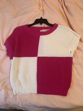 Francesca's Collections Colorblock Short Sleeve Sweater - Pink & White